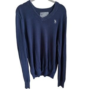 Mens Abercrombie & Fitch‎ Navy V-Neck Sweater M Wool Blend Classic Prep Luxury